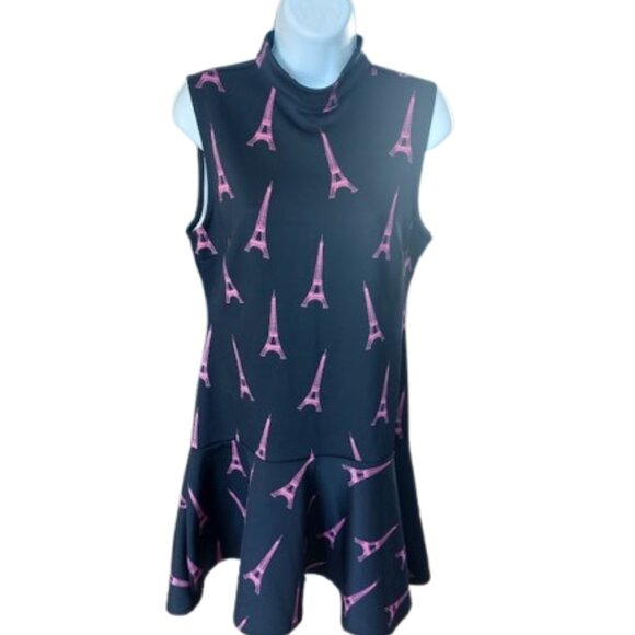 Pink Black Eiffel Tower Print Dress Size Medium - Picture 2 of 4